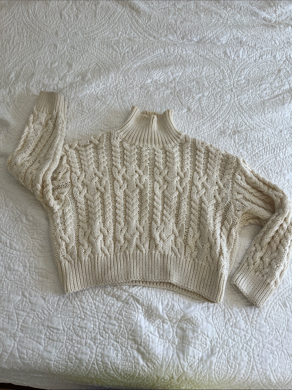 Cream Cable Knit Mock Neck Sweater
